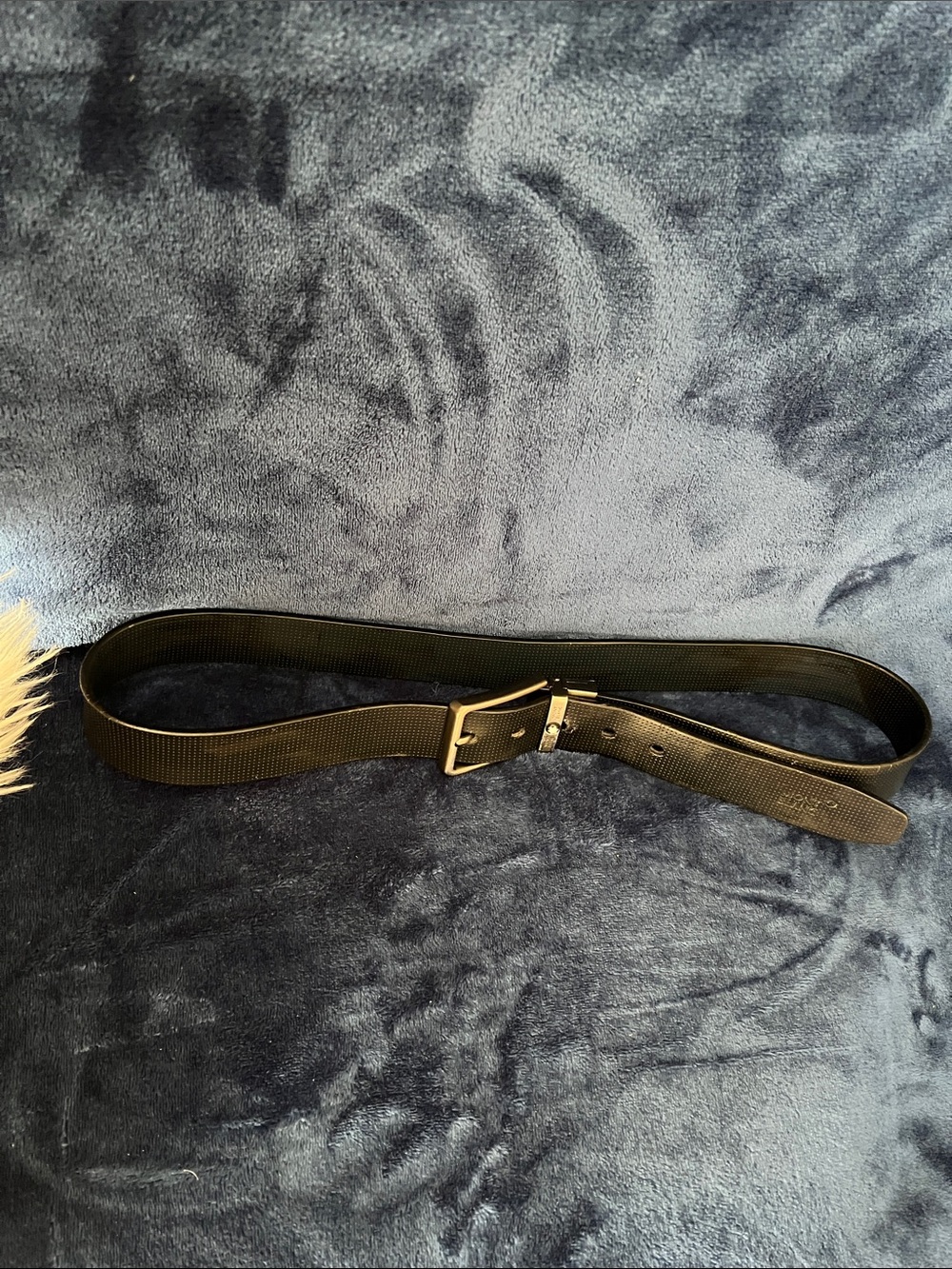 Mont Blanc Black Leather-Textured Belt with Silver Buckle
